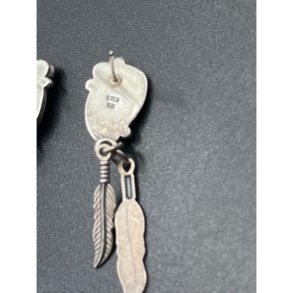FM Fred Maloney Vintage Native American Onyx Sterling Silver Feather Earrings - Picture 8 of 13